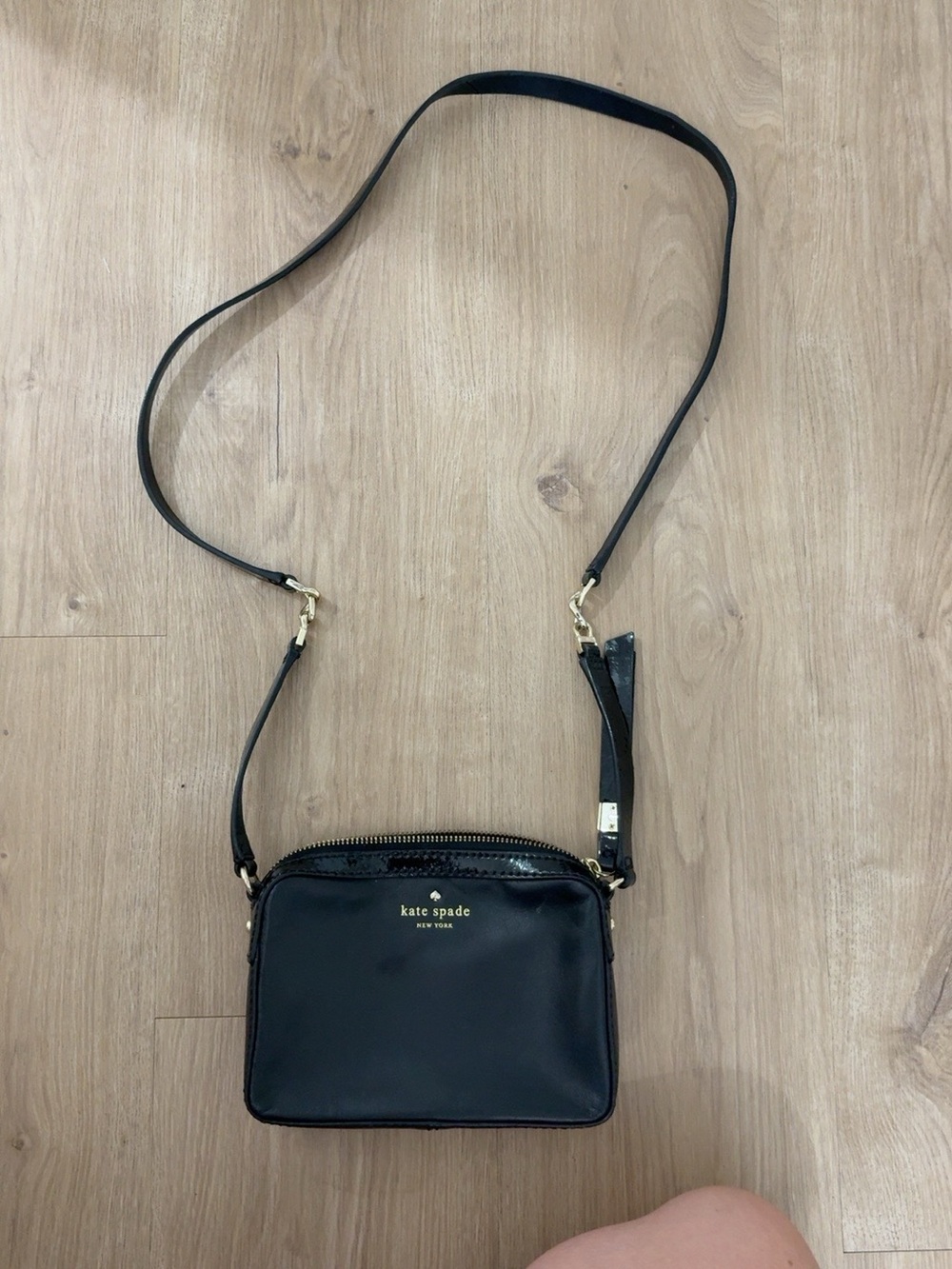 kate spade Black Leather Crossbody with Gold Hardware